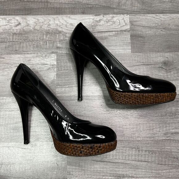 Stuart Weitzman Rowswoon Patent leather Pumps Platform Heels Shoes Black Size 8 - Picture 3 of 10